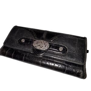 Brighton Leather Black Brown Croc Heart Bi-Fold Wallet